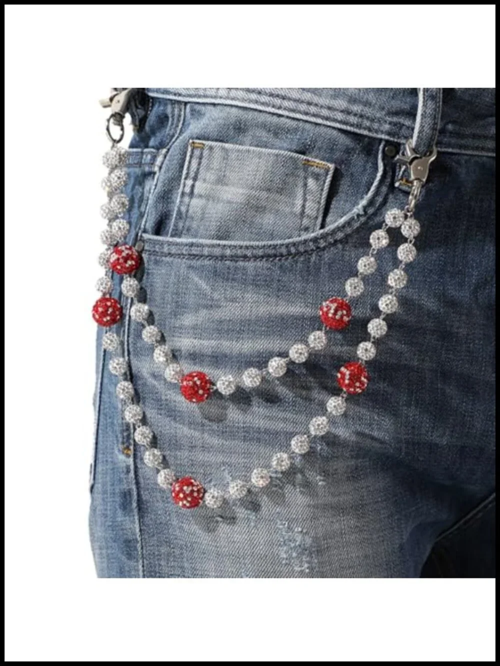Layered Ceramic Bead Keychain Wallet Chain for Pants Jeans Streetwear Accessory